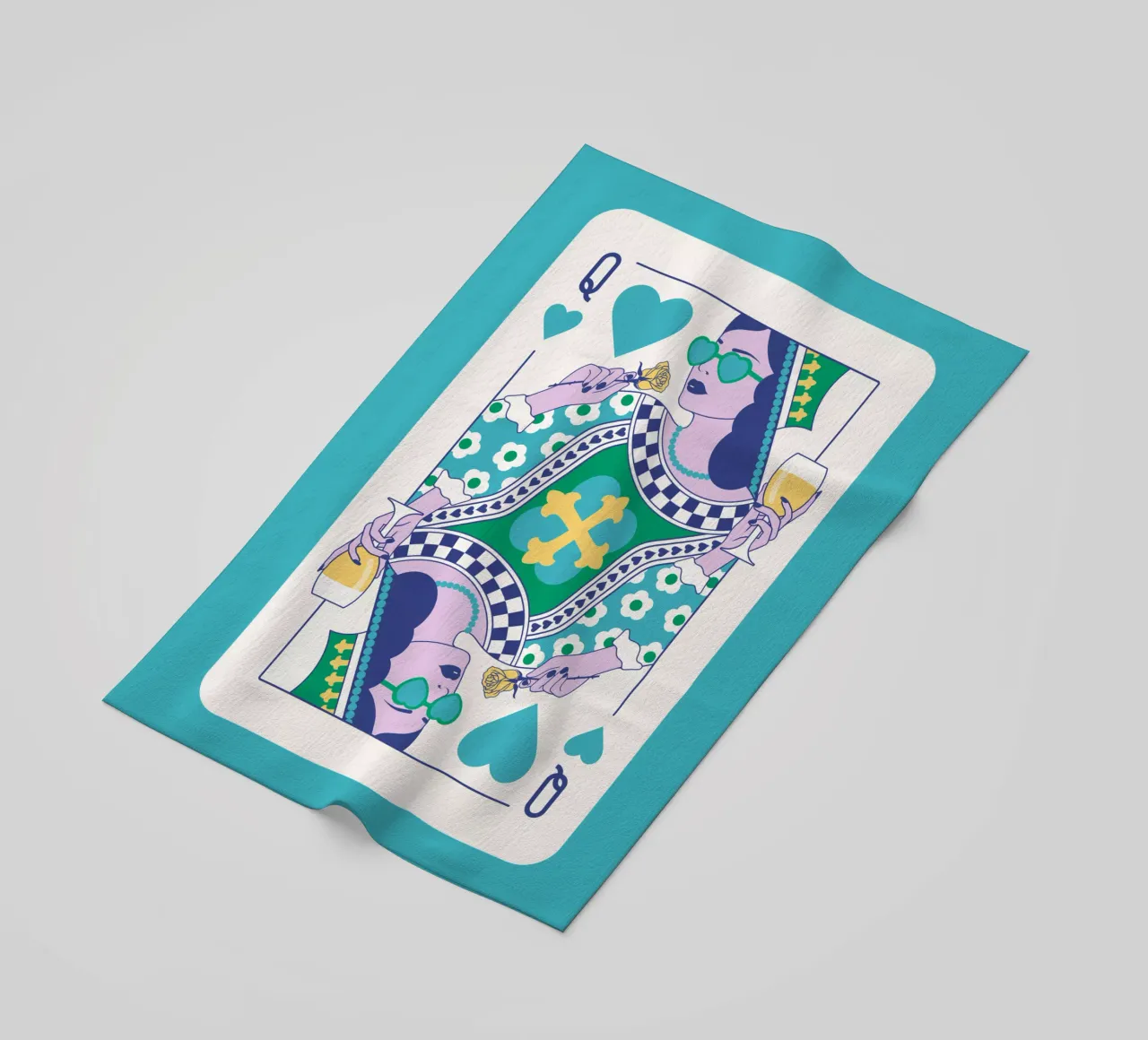 Reine de cœur - Vert, bleu, jaune, serviette de plage de Asha Designs