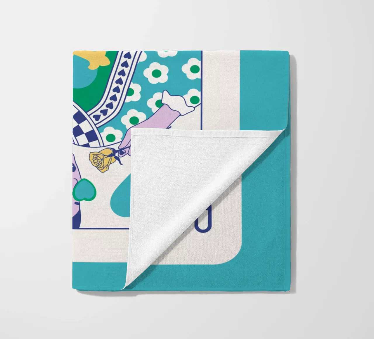Reine de cœur - Vert, bleu, jaune, serviette de plage de Asha Designs