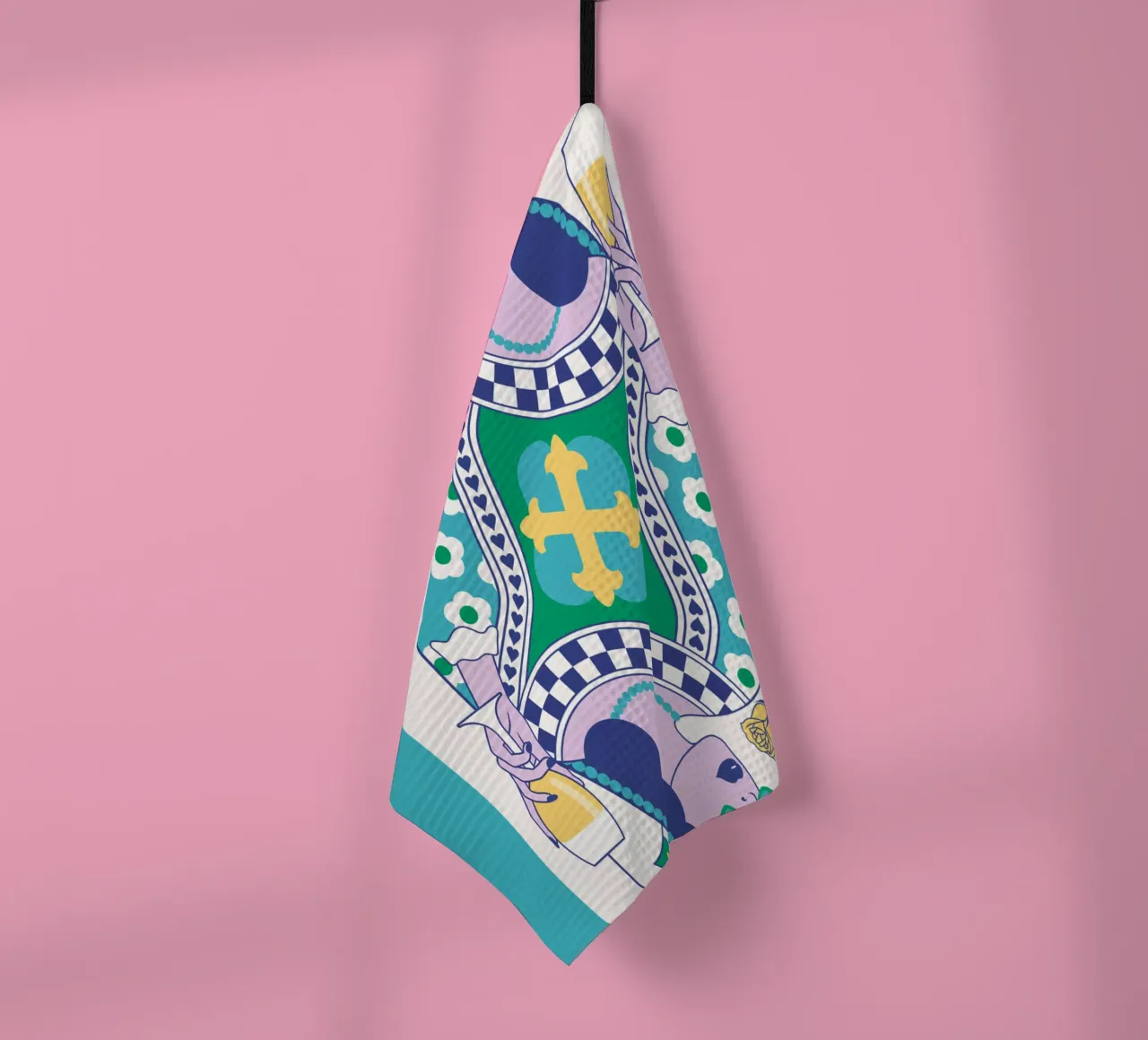 Reine de cœur - Vert, bleu, jaune, torchon de Asha Designs