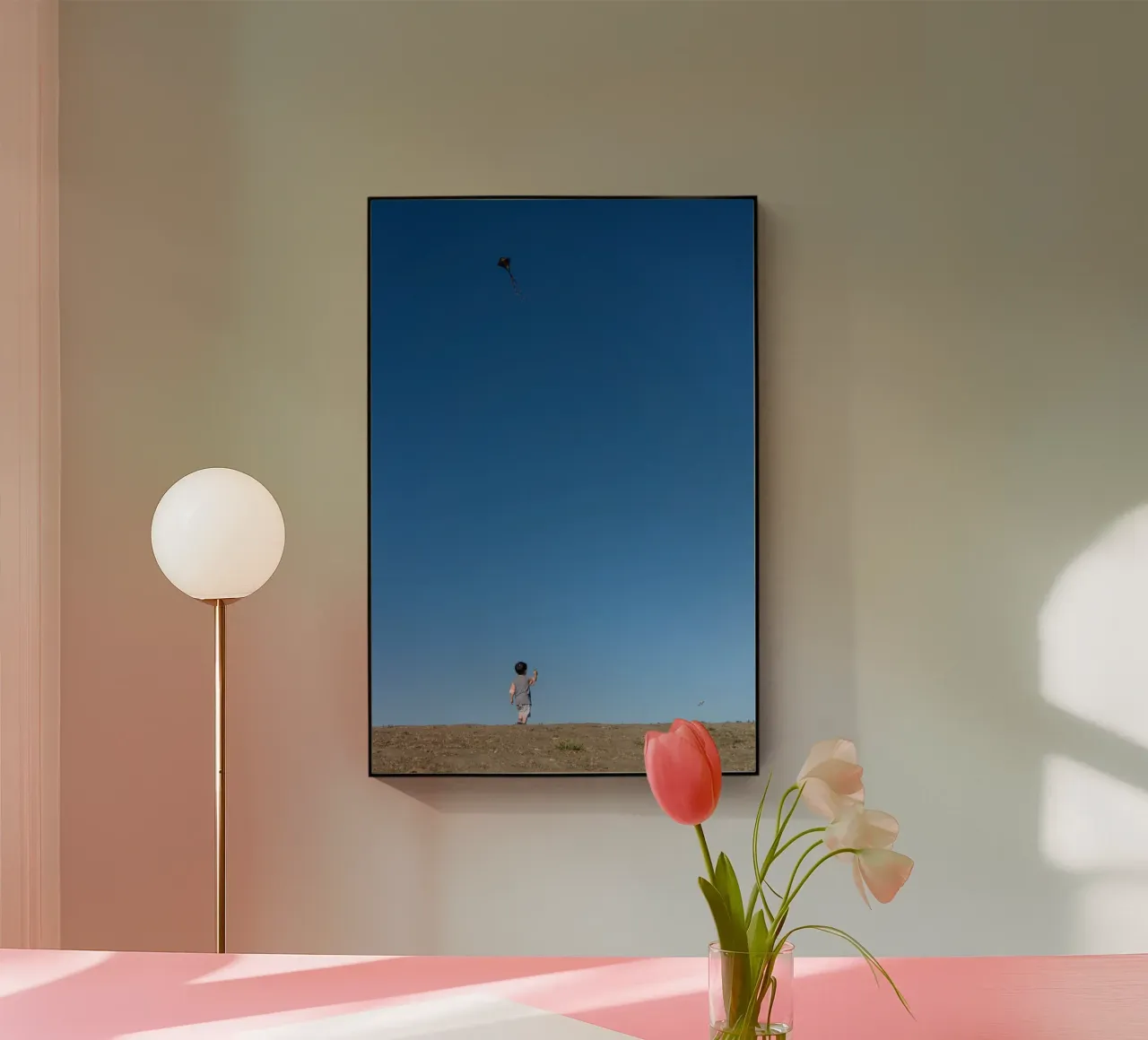 kite flying boy plexiglass da pastel color shape