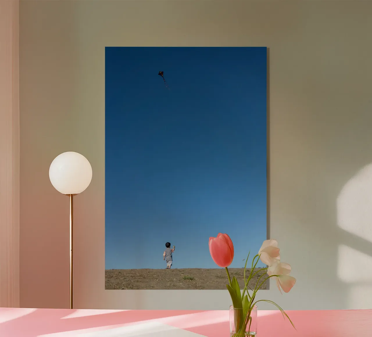 kite flying boy plexiglass da pastel color shape