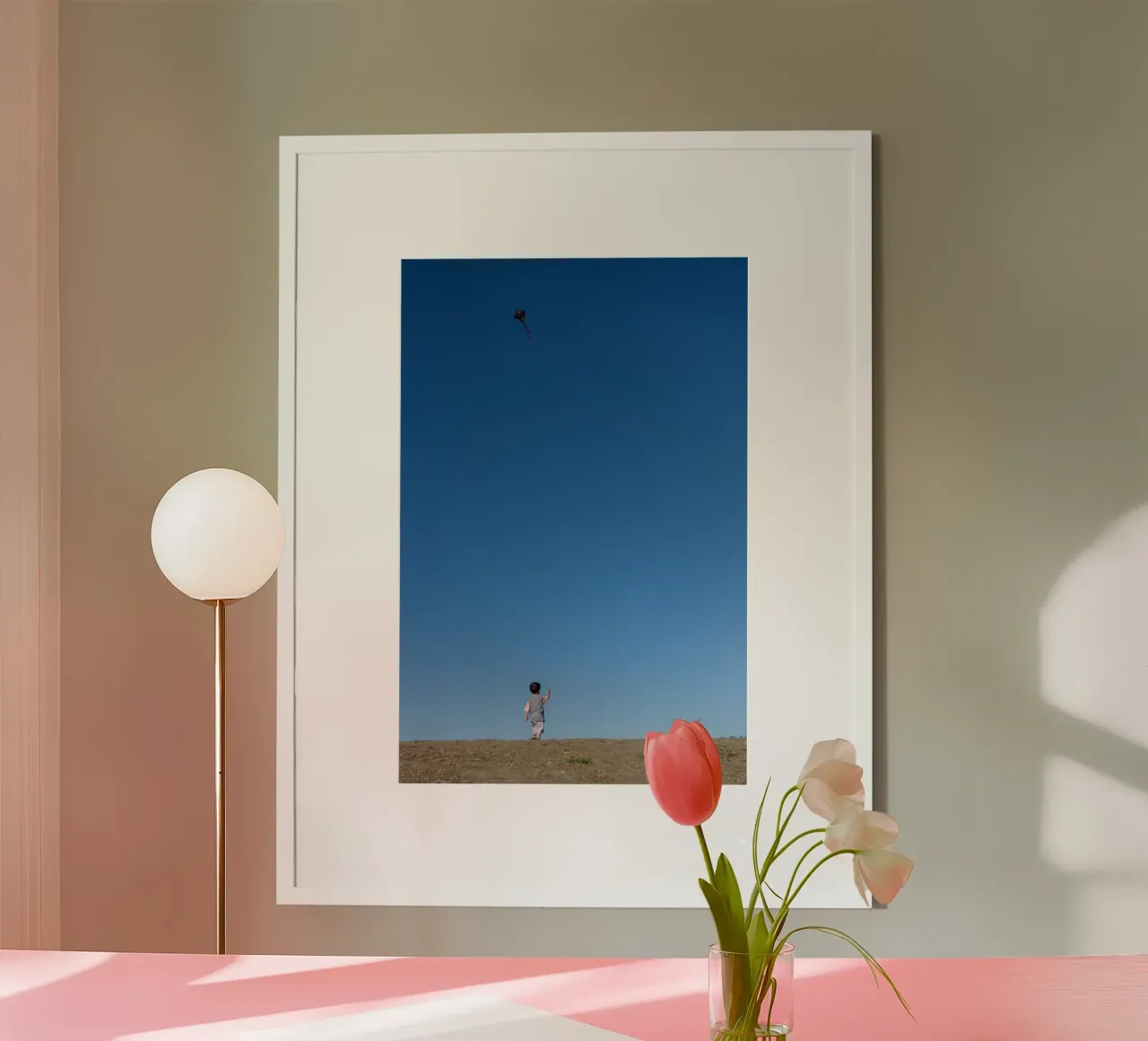 kite flying boy poster con telaio in plastica da pastel color shape