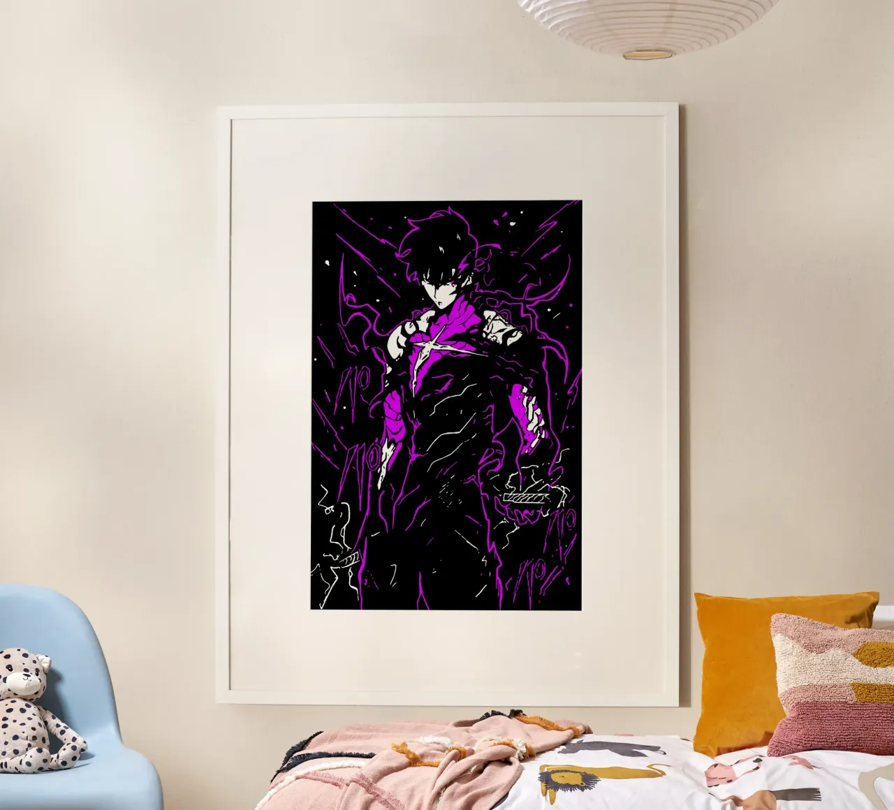 anime, webtoon, sololeveling, livellamento in solitaria, livellamento in solitaria a poster con telaio in legno da abelazikicks.ve