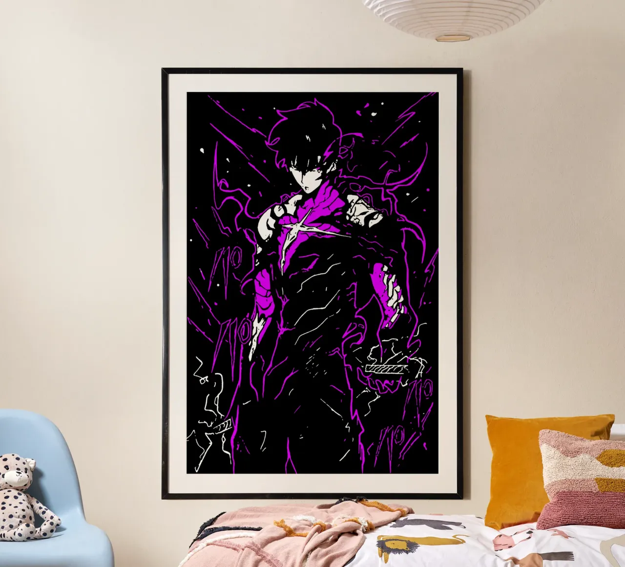 anime, webtoon, sololeveling, livellamento in solitaria, livellamento in solitaria a poster con telaio in legno da abelazikicks.ve