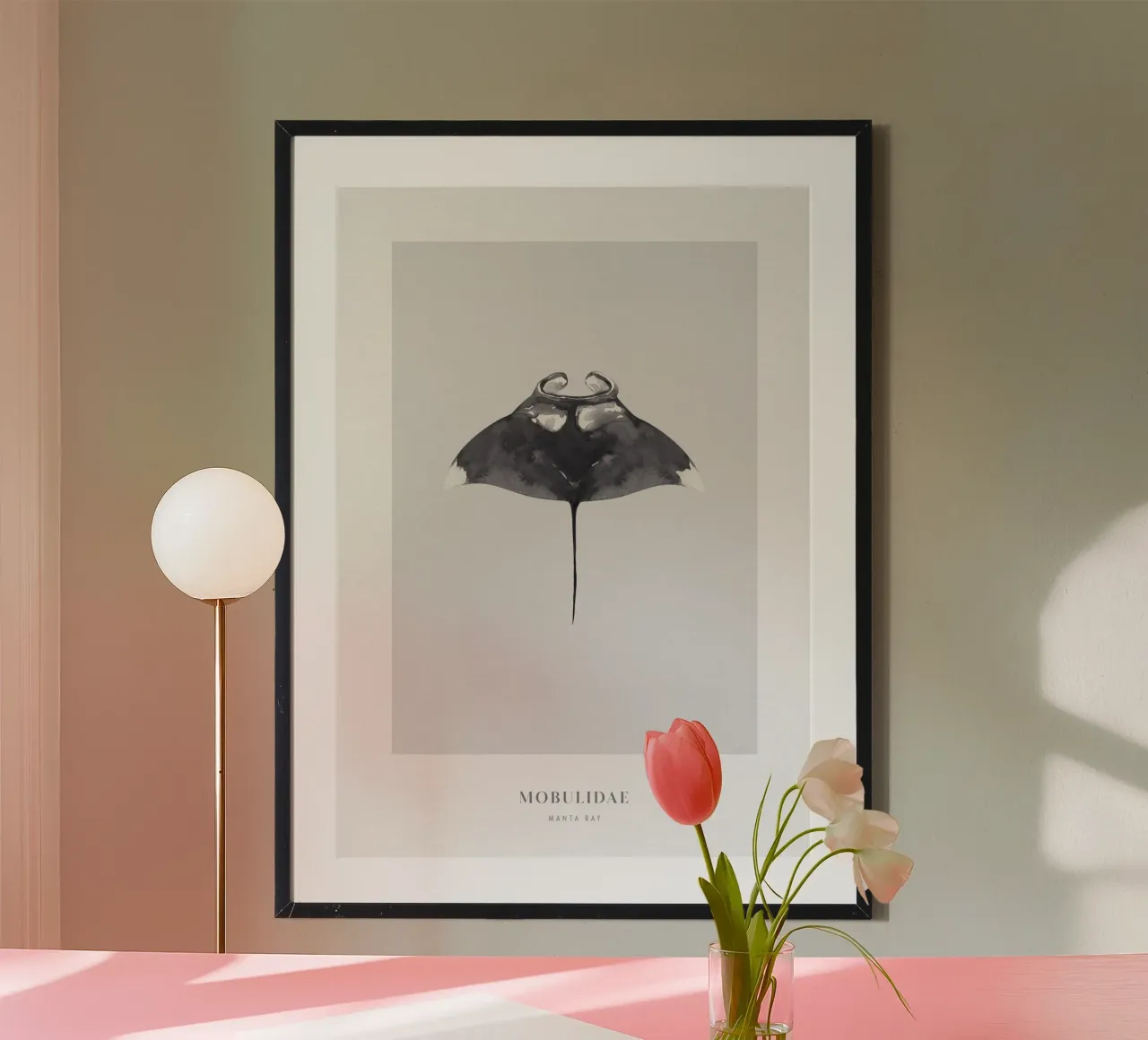 Boho Ocean 2 Manta Ray poster con telaio in alluminio da Boho Print Collection