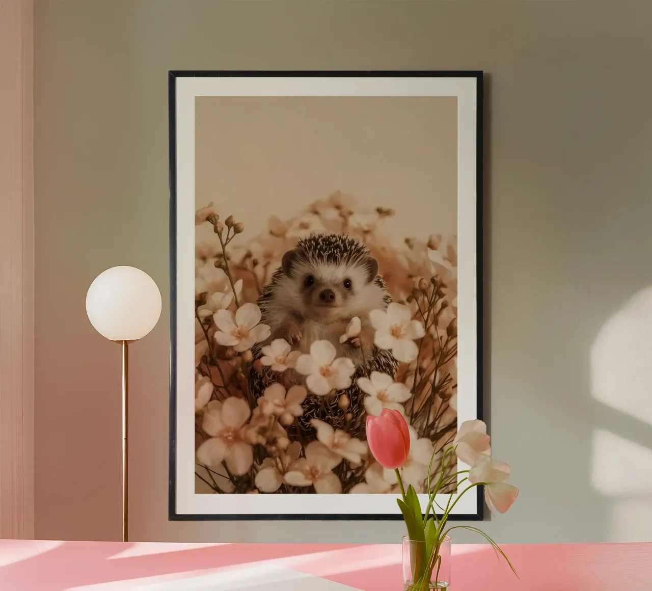 Riccio tra fiori di pesco chiaro poster da DesignDoodle