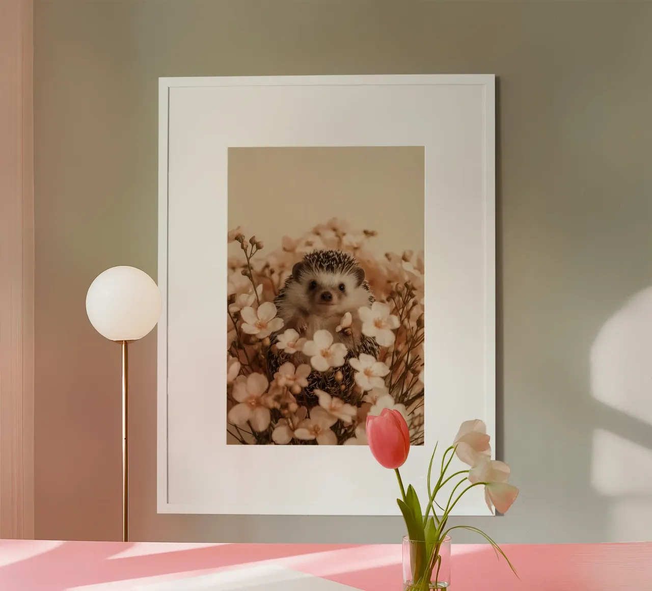 Riccio tra fiori di pesco chiaro poster da DesignDoodle