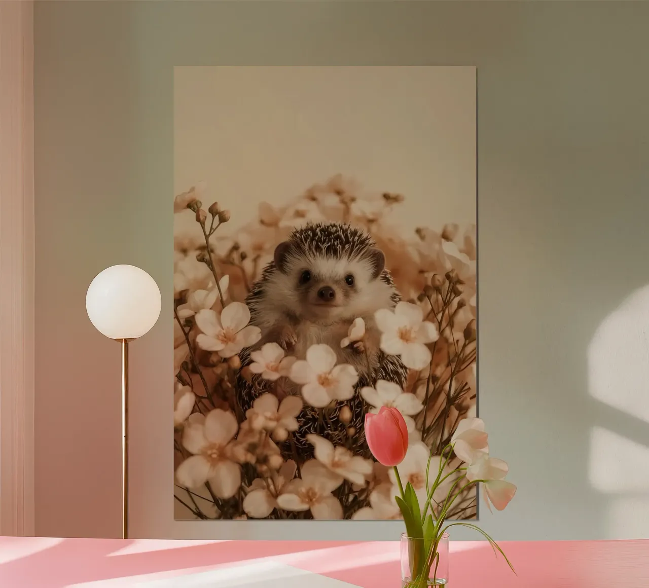 Riccio tra fiori di pesco chiaro poster da DesignDoodle
