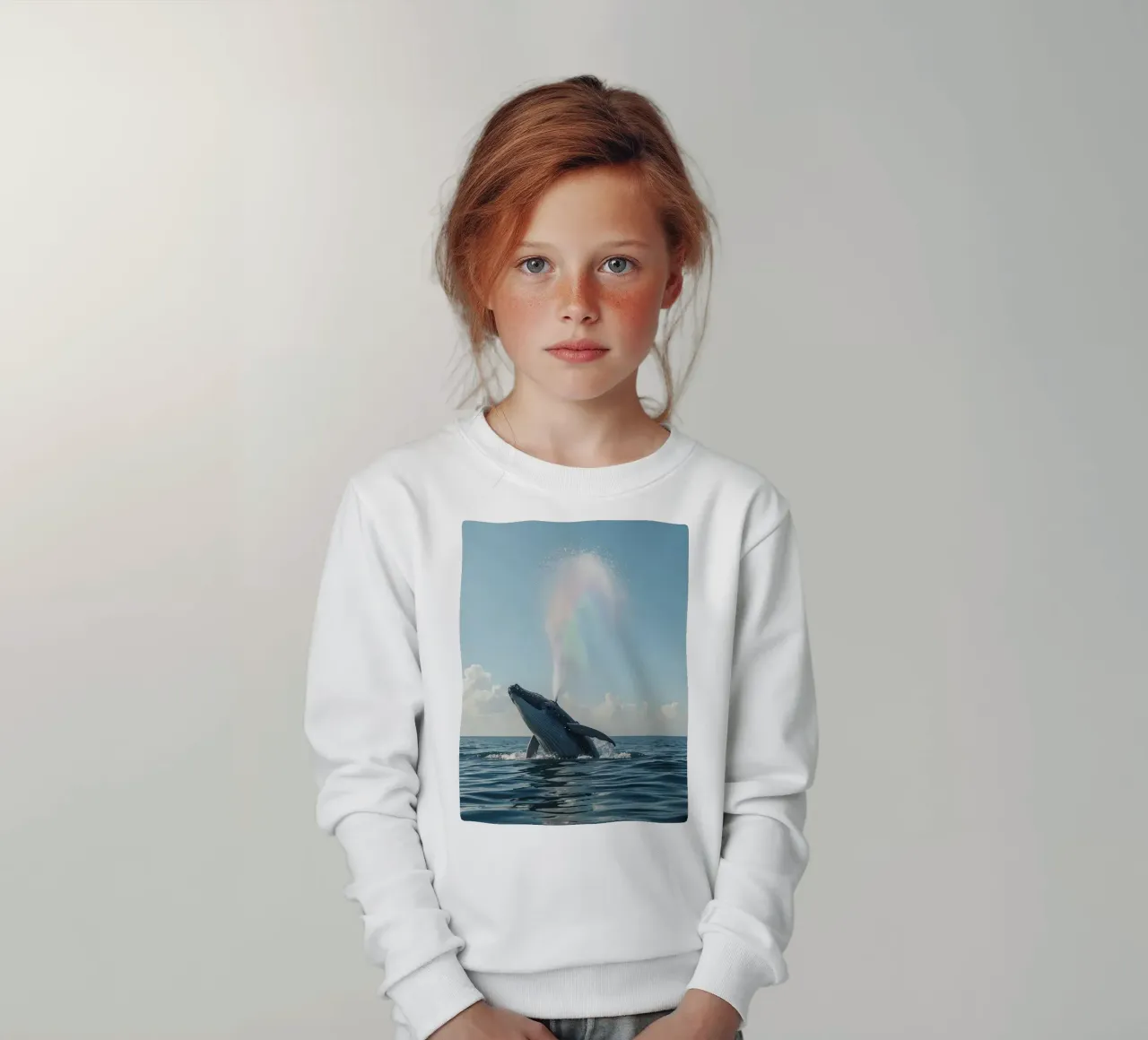 Balena megattera che si infrange con un getto d'acqua arcobaleno felpa bambino da DesignDoodle