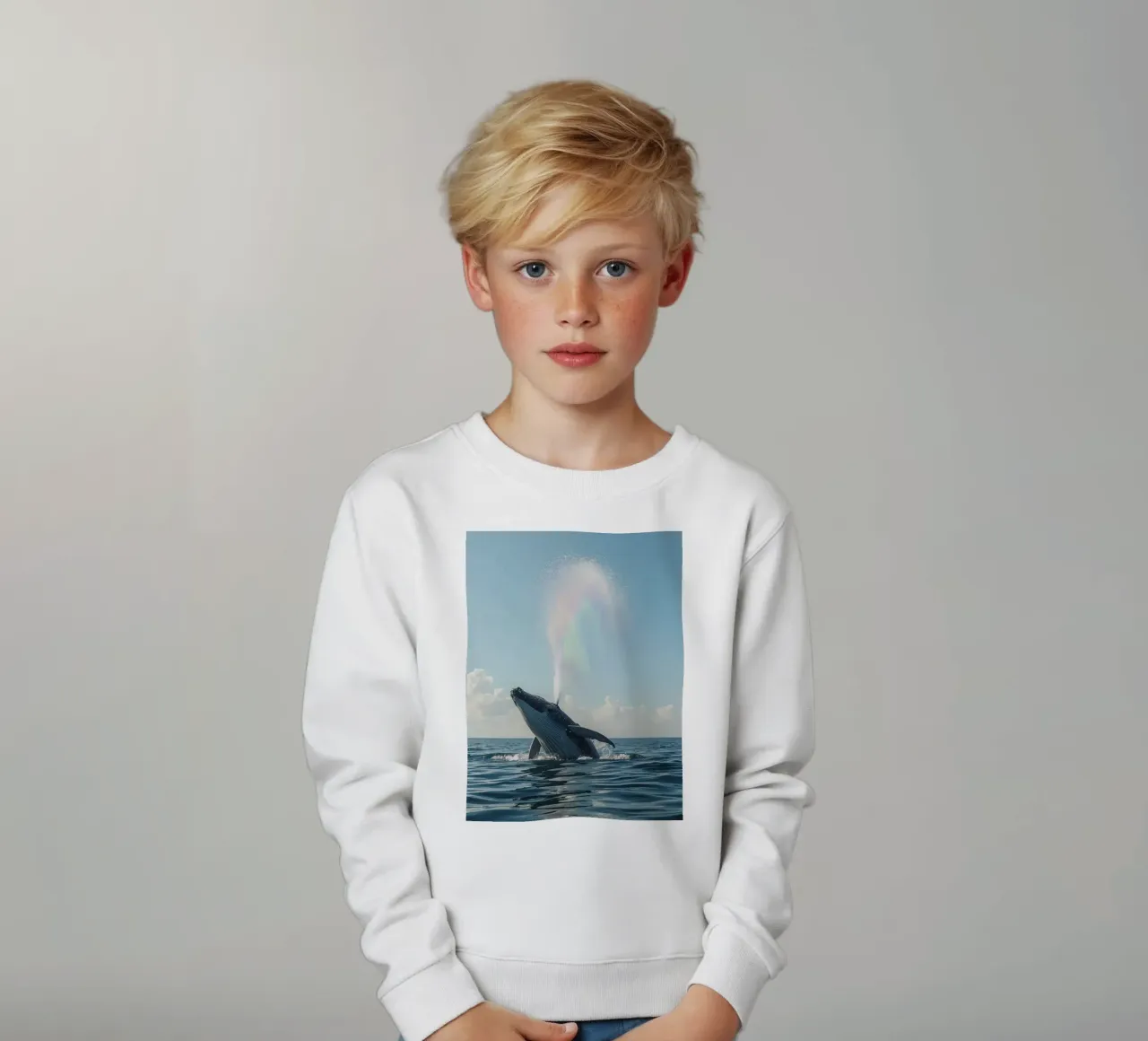 Balena megattera che si infrange con un getto d'acqua arcobaleno felpa bambino da DesignDoodle