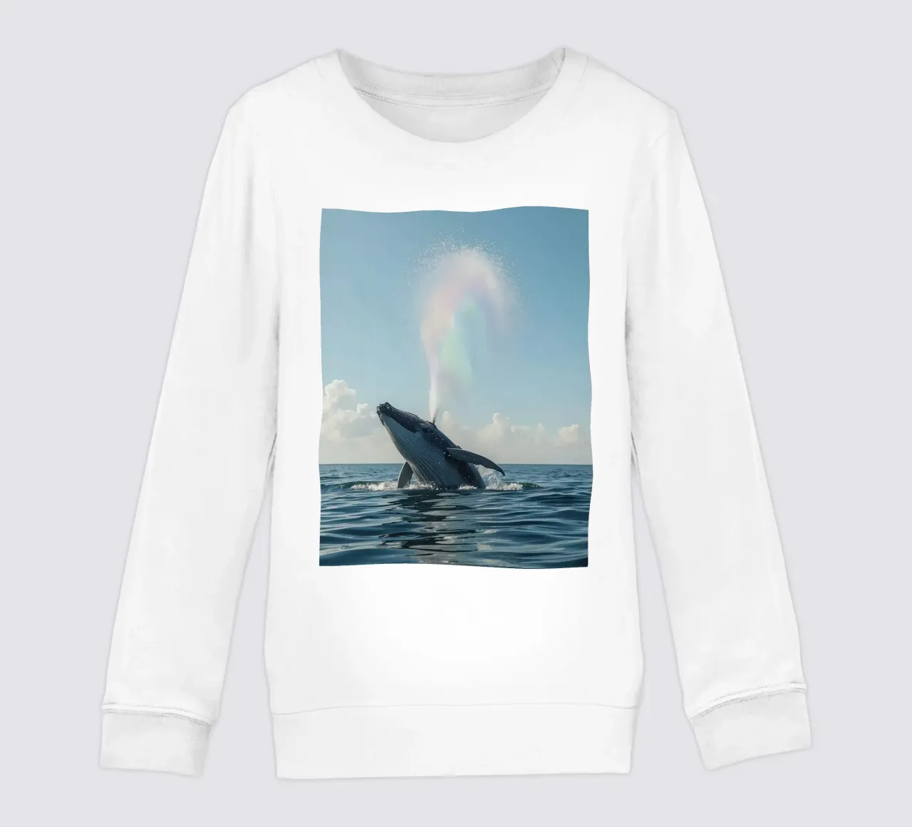 Balena megattera che si infrange con un getto d'acqua arcobaleno felpa bambino da DesignDoodle