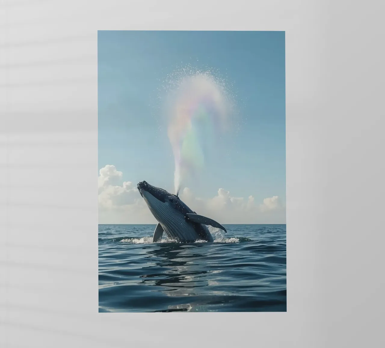 Balena megattera che si infrange con un getto d'acqua arcobaleno pellicola backlit da DesignDoodle