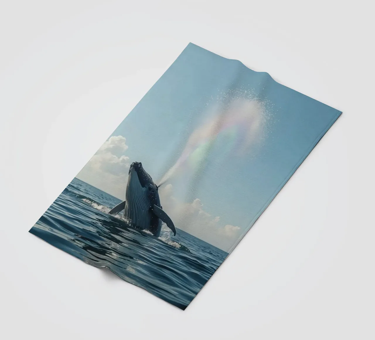 Balena megattera che si infrange con un getto d'acqua arcobaleno coperta in pile da DesignDoodle