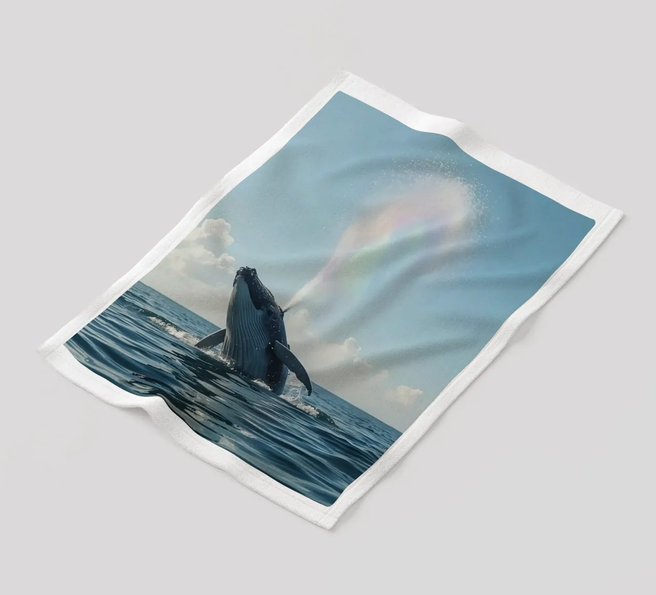 Balena megattera che si infrange con un getto d'acqua arcobaleno coperta in pile da DesignDoodle