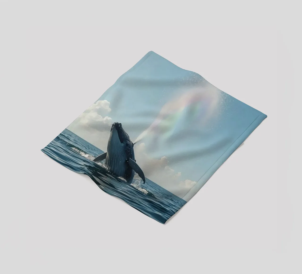 Balena megattera che si infrange con un getto d'acqua arcobaleno coperta in pile da DesignDoodle