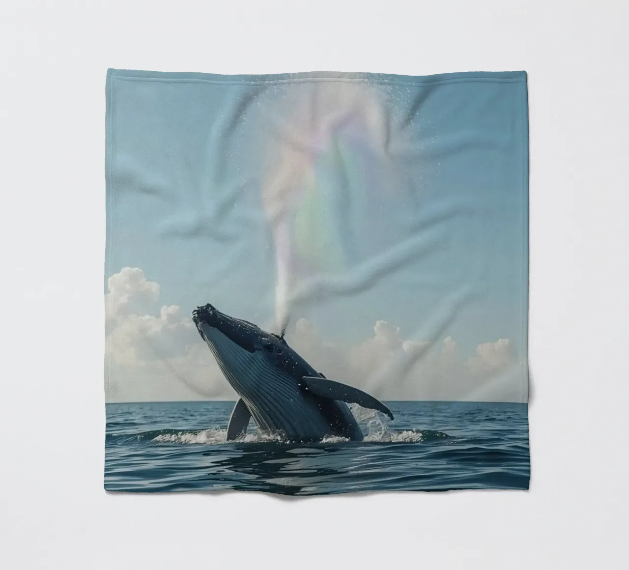 Balena megattera che si infrange con un getto d'acqua arcobaleno coperta in pile da DesignDoodle