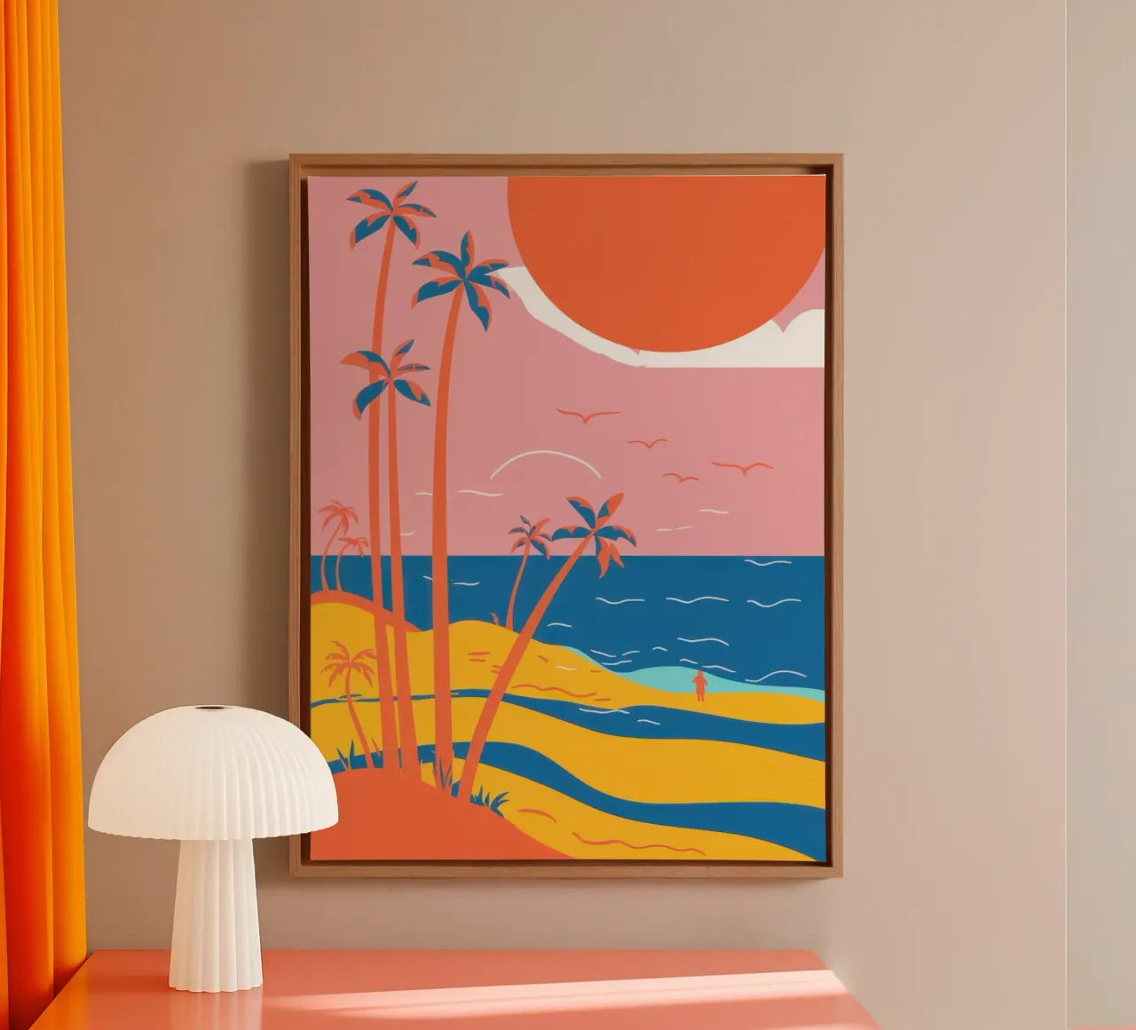 Retro Strand Horizon canvas met Baklijst van Echo Saber