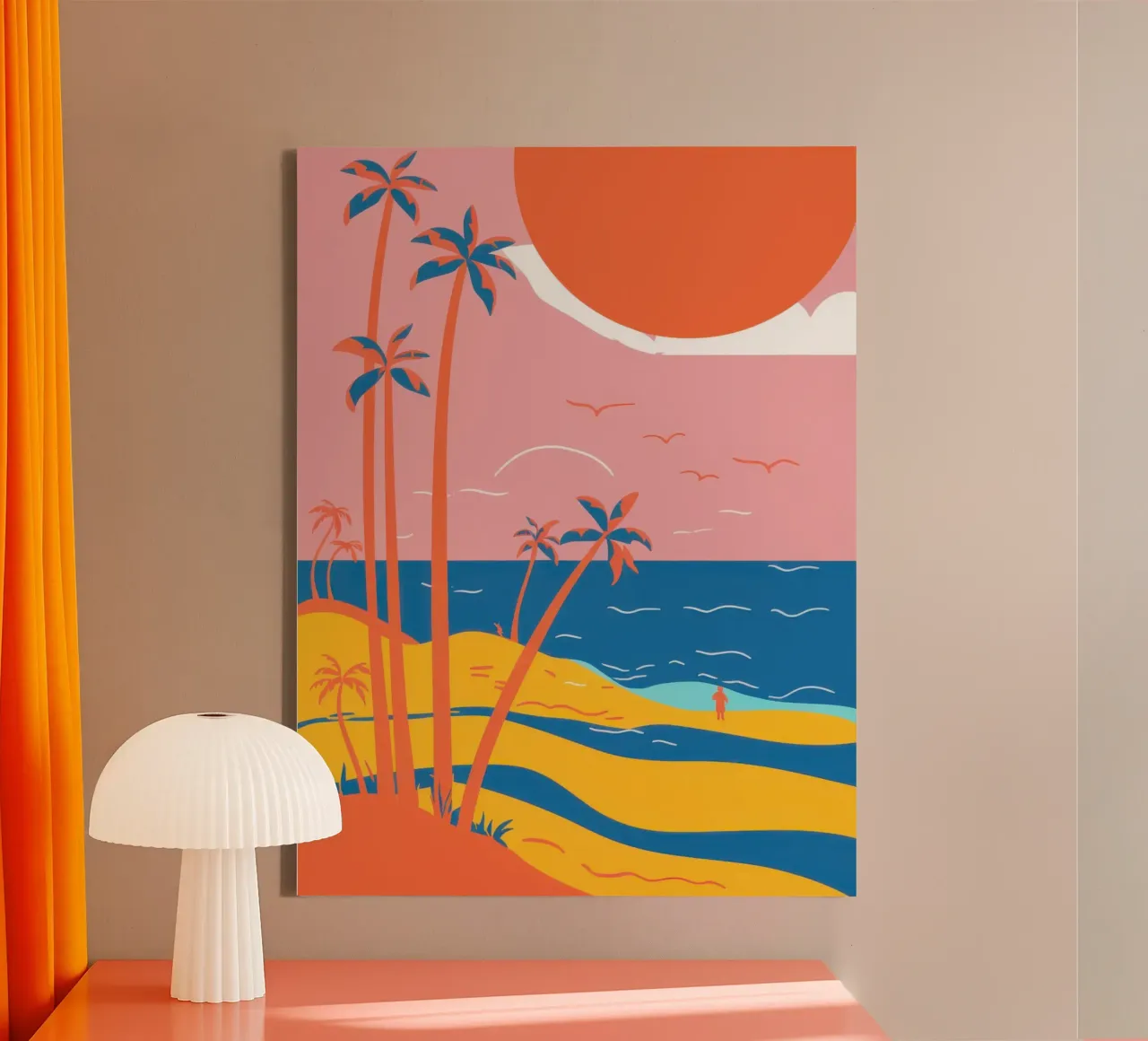 Retro Strand Horizon canvas met Baklijst van Echo Saber
