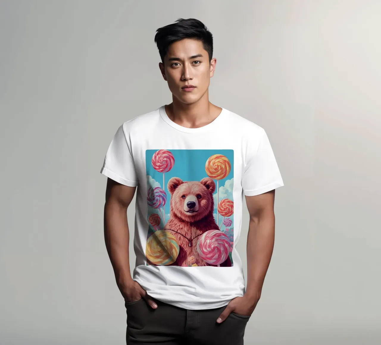 Orso con lecca-lecca e fiori t-shirt da DesignDoodle