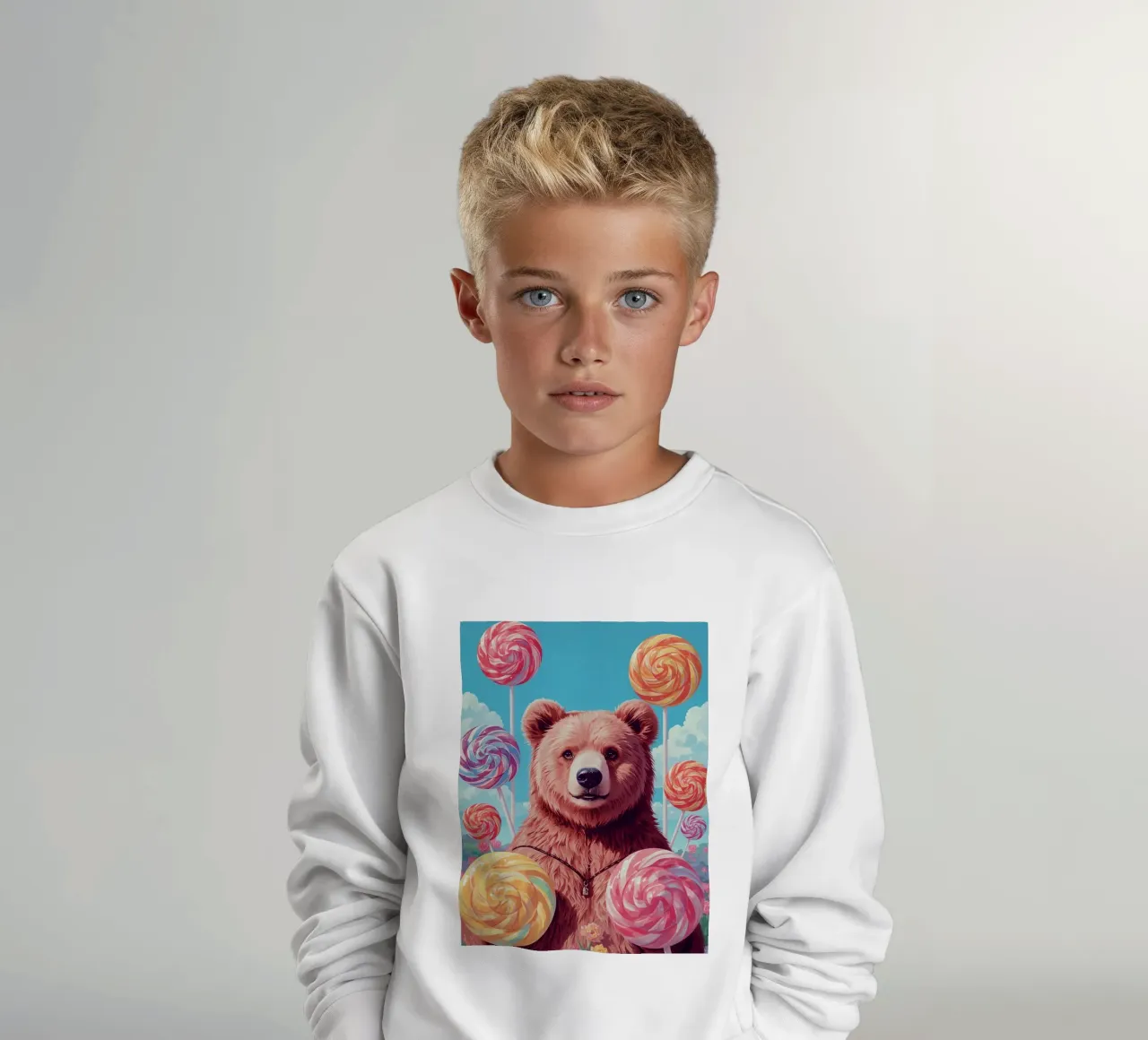 Orso con lecca-lecca e fiori felpa bambino da DesignDoodle