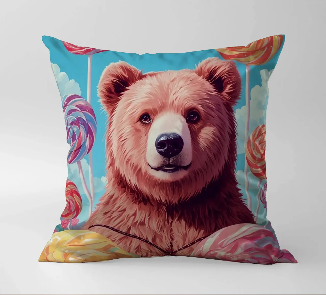 Orso con lecca-lecca e fiori cuscino da DesignDoodle