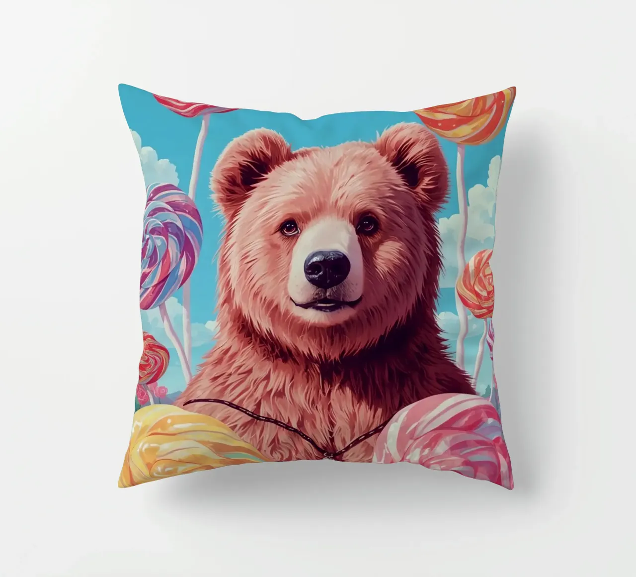 Orso con lecca-lecca e fiori cuscino da DesignDoodle