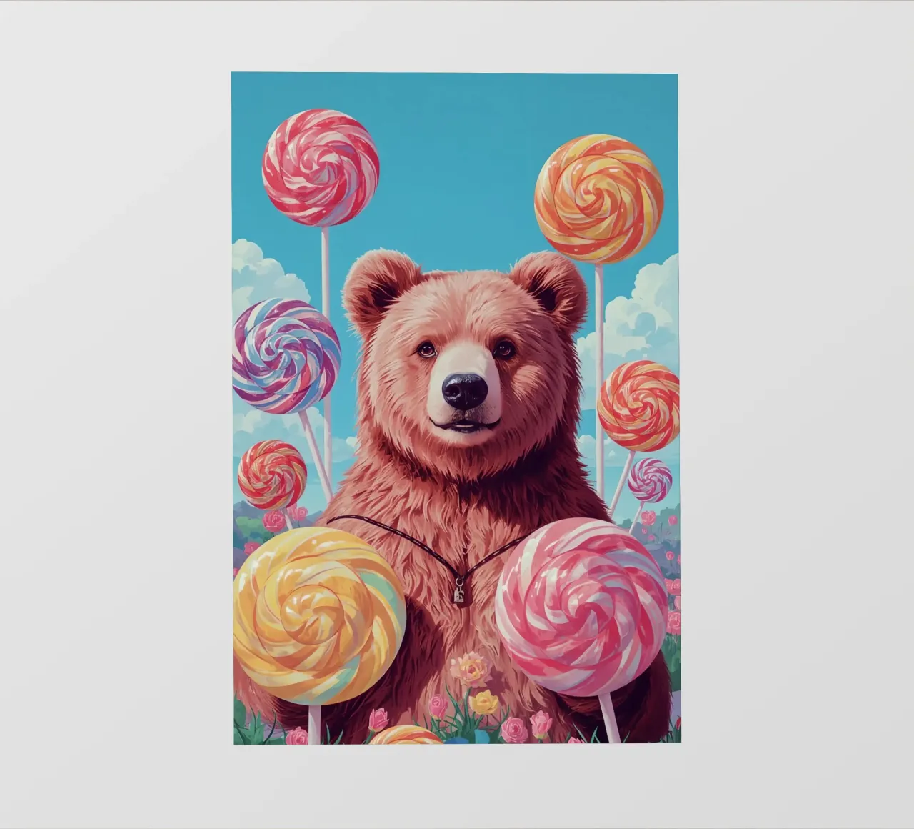 Orso con lecca-lecca e fiori pellicola backlit da DesignDoodle