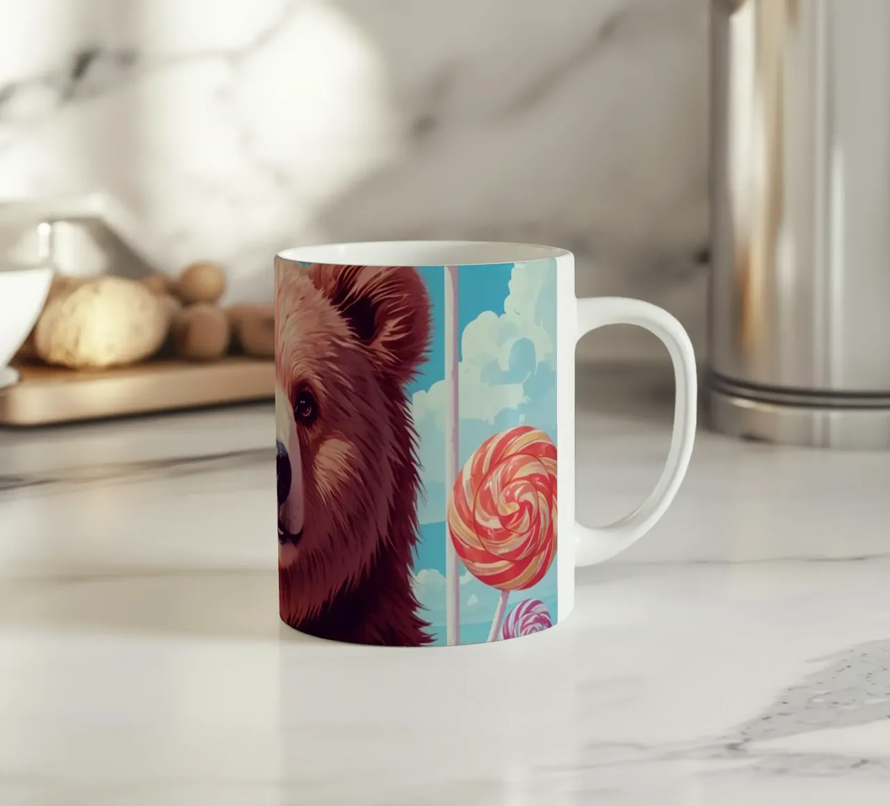 Orso con lecca-lecca e fiori tazza in ceramica da DesignDoodle