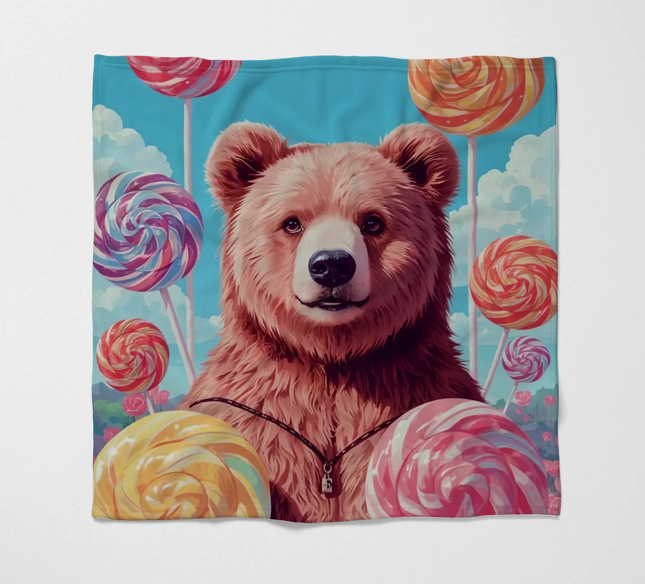 Orso con lecca-lecca e fiori coperta in pile da DesignDoodle