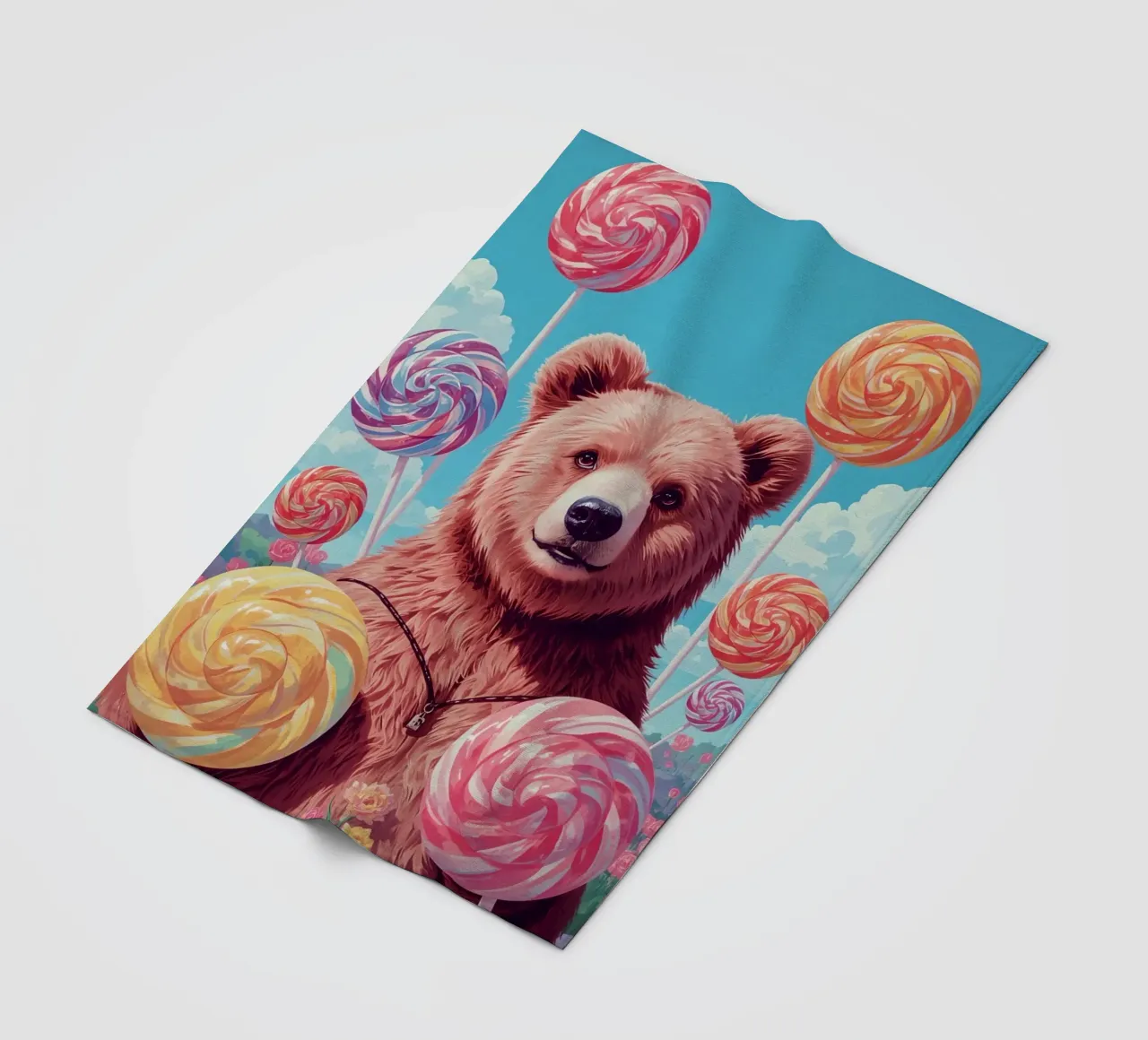 Orso con lecca-lecca e fiori coperta in pile da DesignDoodle