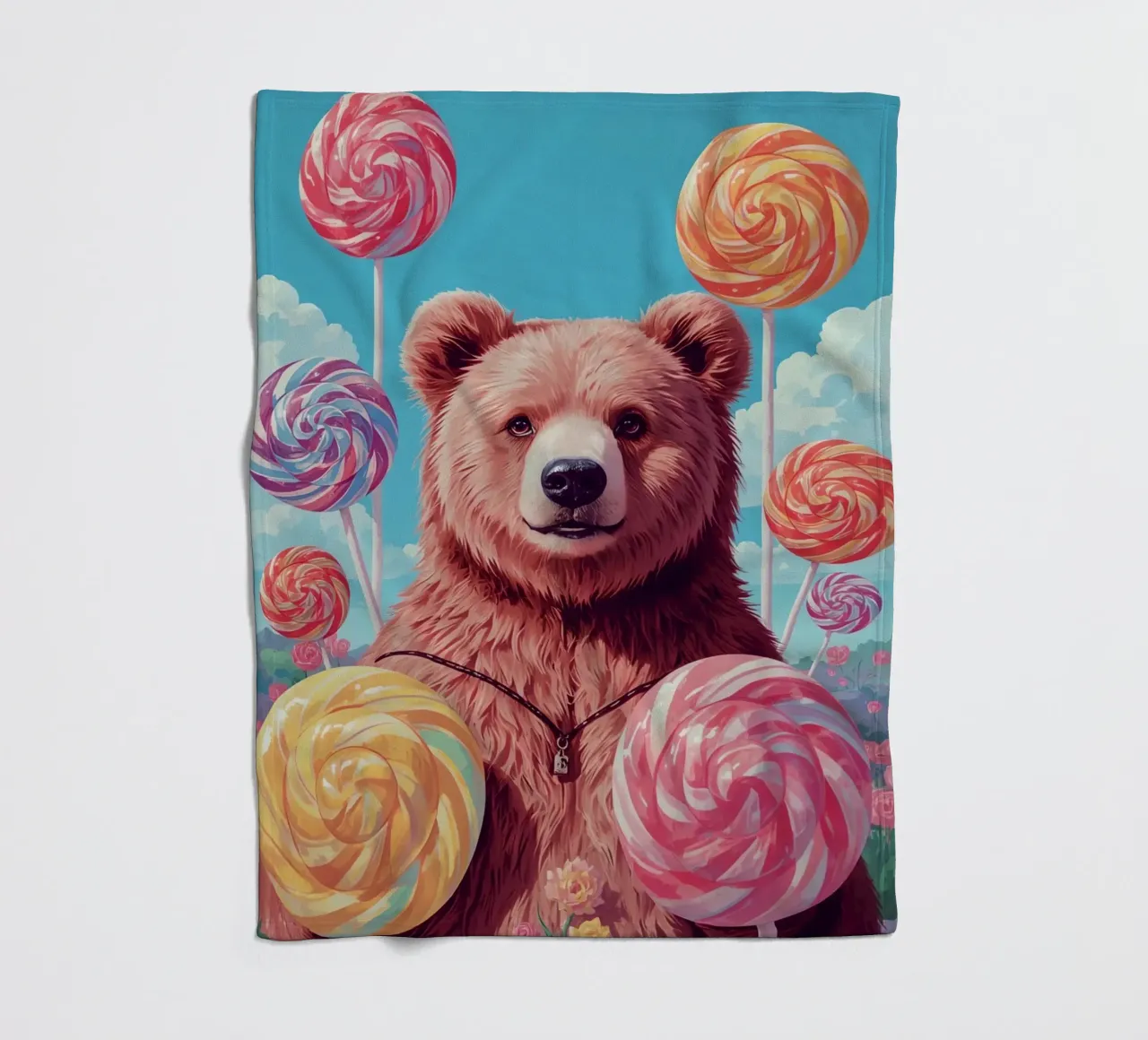 Orso con lecca-lecca e fiori coperta in pile da DesignDoodle