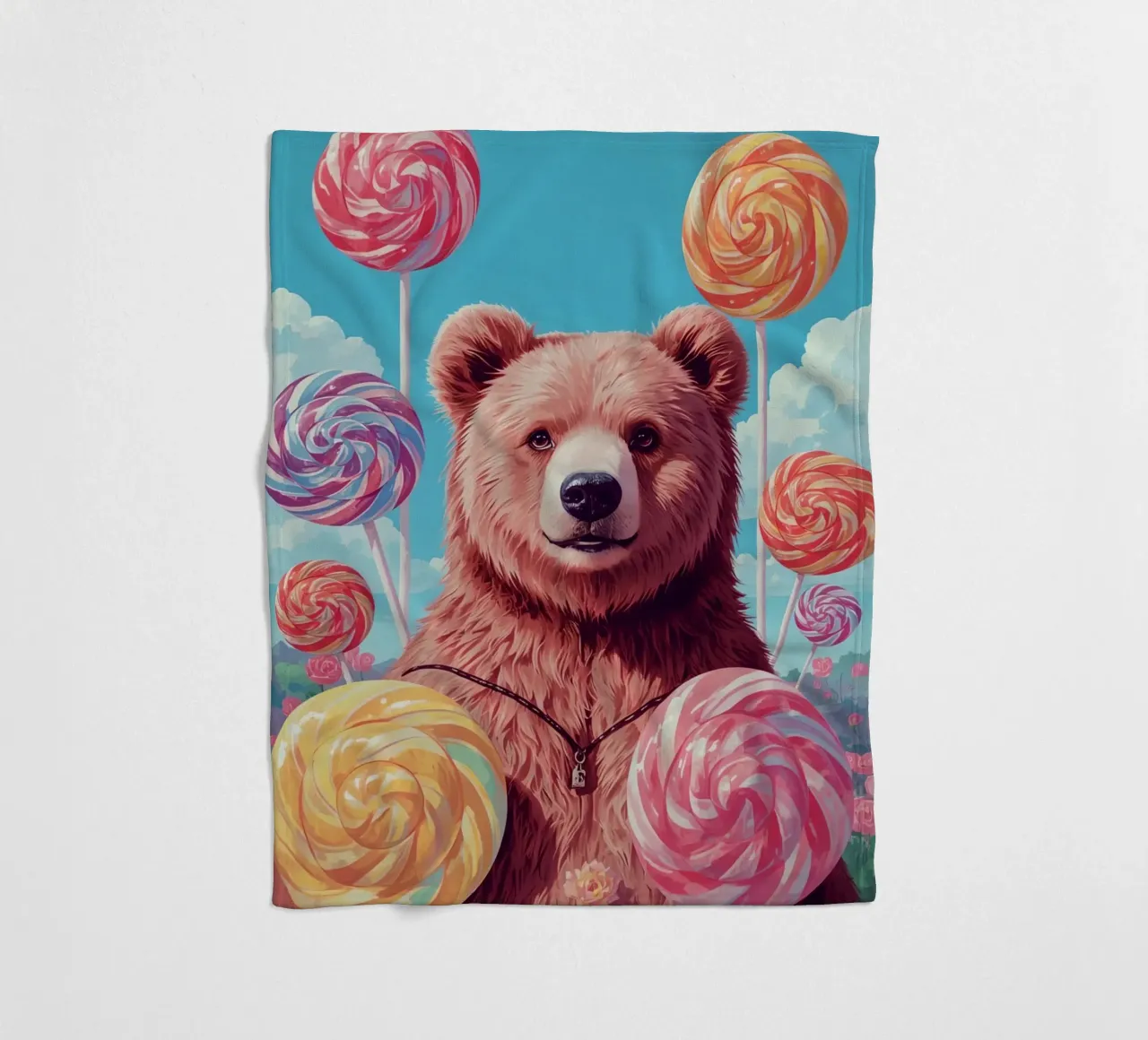 Orso con lecca-lecca e fiori coperta in pile da DesignDoodle