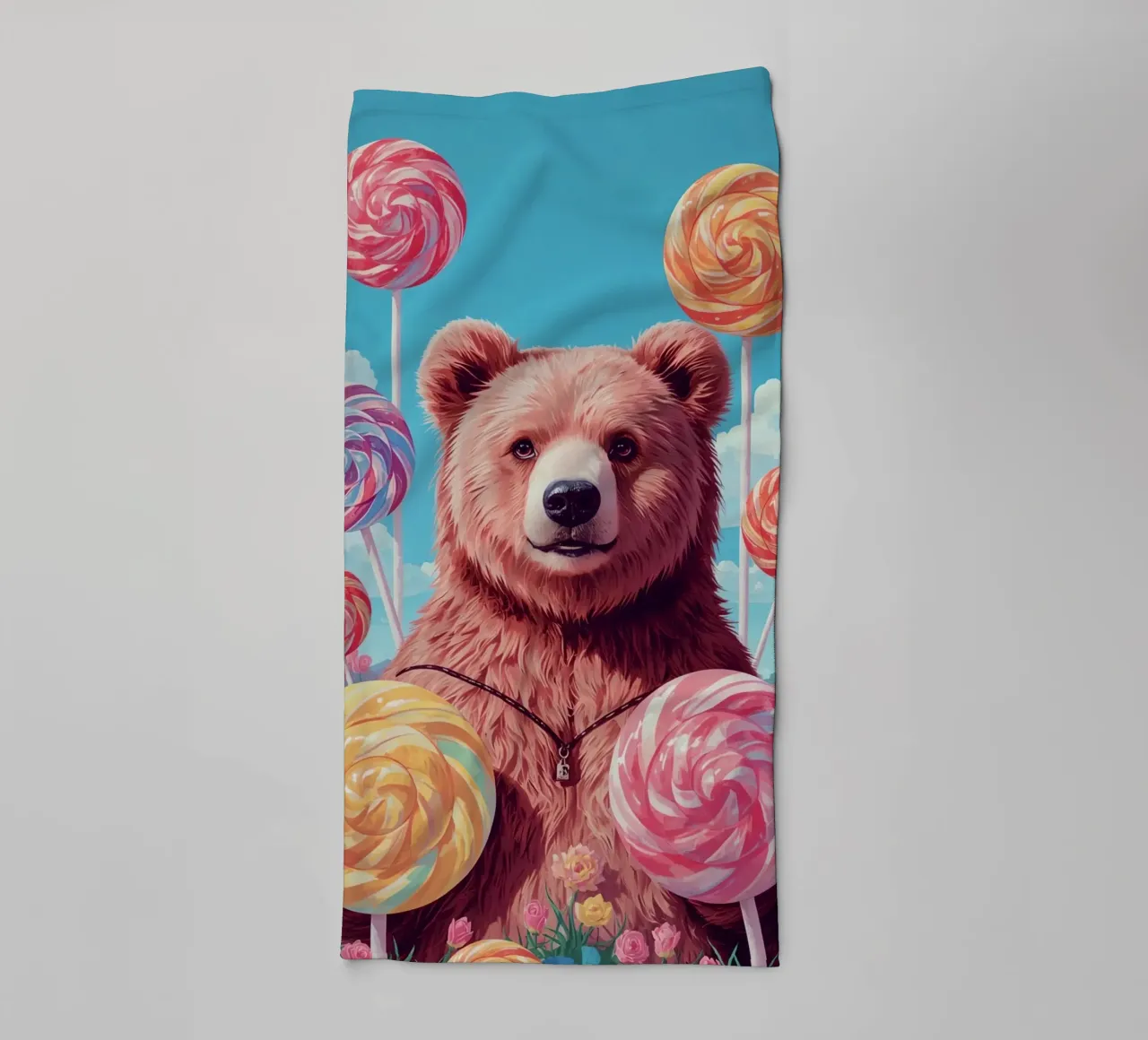 Orso con lecca-lecca e fiori asciugamano da bagno da DesignDoodle