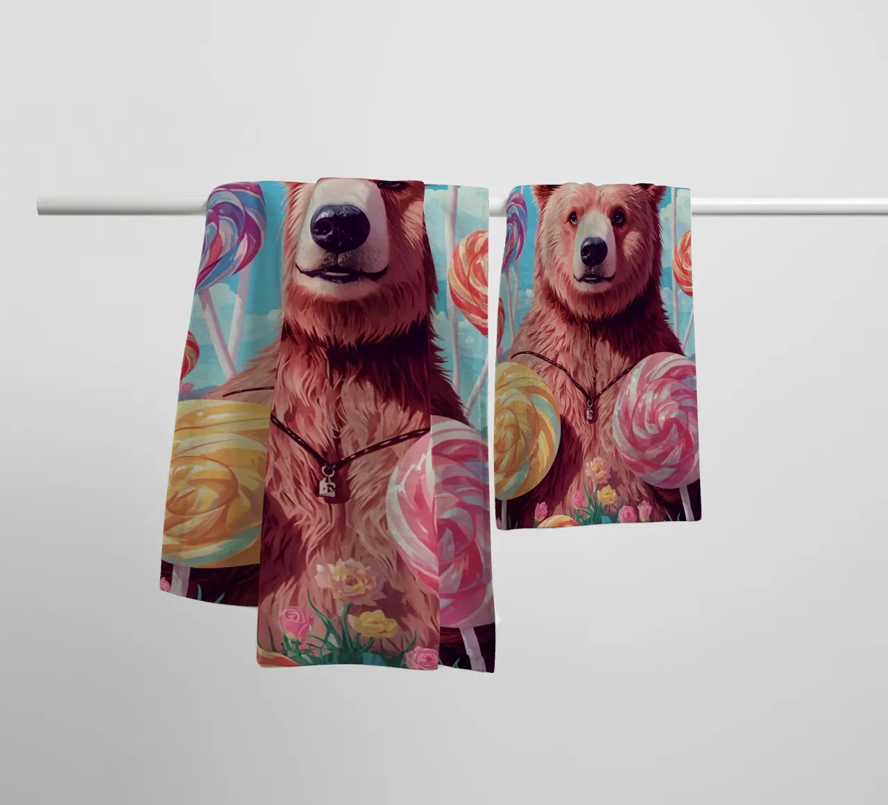 Orso con lecca-lecca e fiori asciugamano da bagno da DesignDoodle