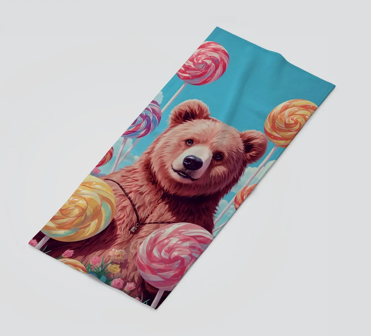 Orso con lecca-lecca e fiori telo mare da DesignDoodle