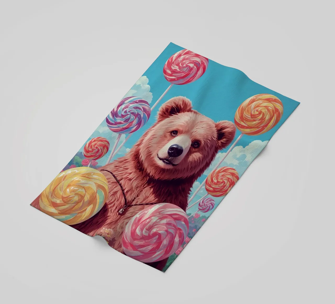 Orso con lecca-lecca e fiori telo mare da DesignDoodle