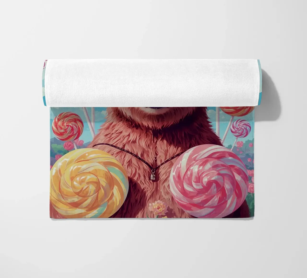Orso con lecca-lecca e fiori telo mare da DesignDoodle