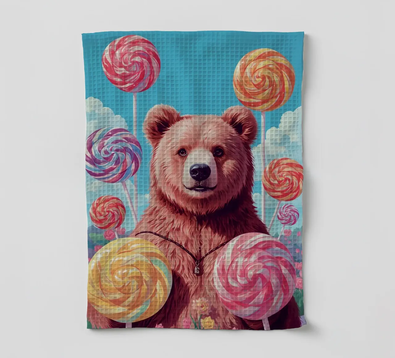 Orso con lecca-lecca e fiori canovaccio da cucina da DesignDoodle