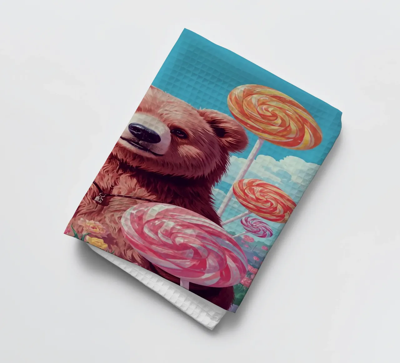 Orso con lecca-lecca e fiori canovaccio da cucina da DesignDoodle