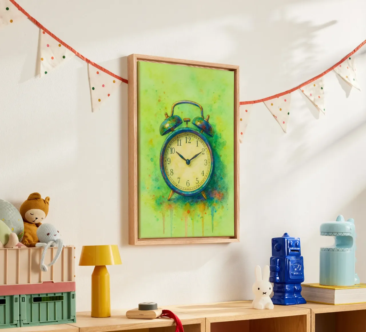 alarm clock old vintage painting canvas with Floater frame by kroocoot
