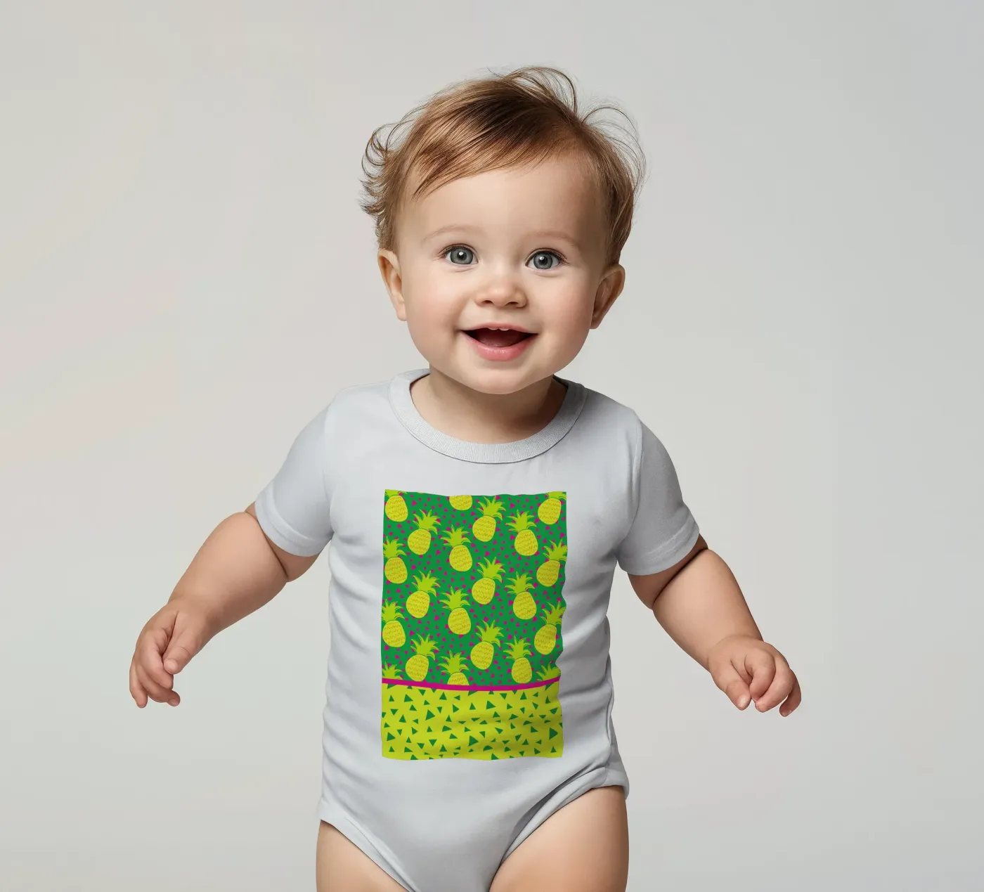 Falling Pineapples short-sleeve baby romper by Maria Kritzas