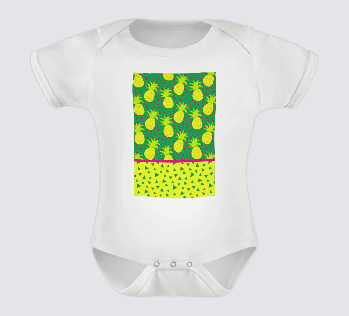 Falling Pineapples short-sleeve baby romper by Maria Kritzas