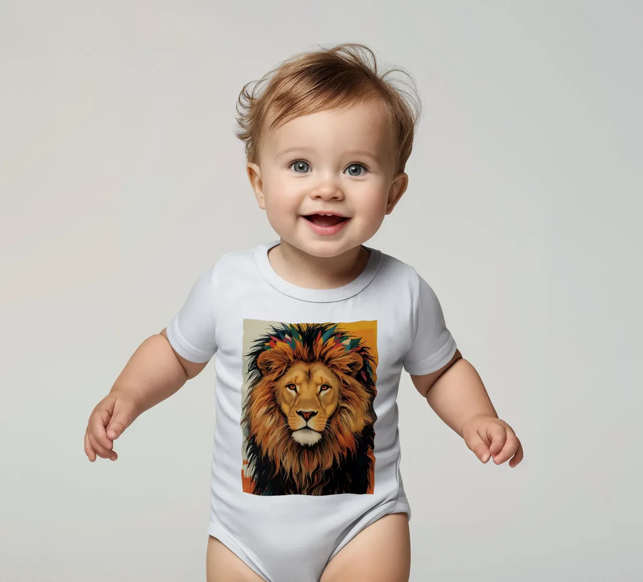 Leeuwenkop met veren babyrompertje korte mouwen van DesignDoodle