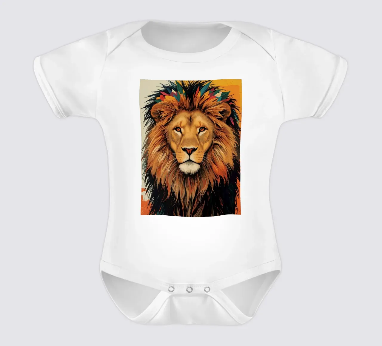 Leeuwenkop met veren babyrompertje korte mouwen van DesignDoodle