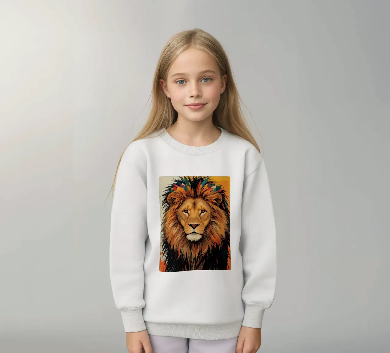 Testa di leone con piume felpa bambino da DesignDoodle