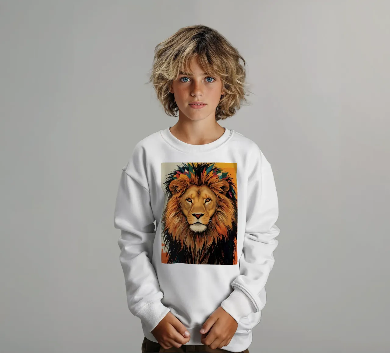 Testa di leone con piume felpa bambino da DesignDoodle