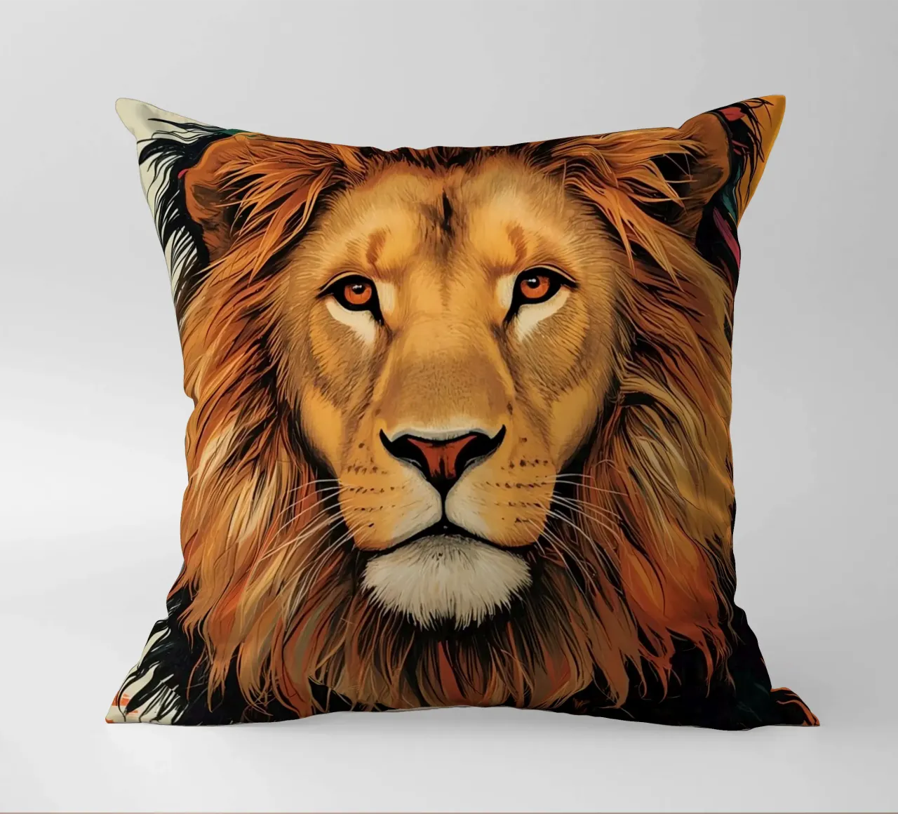 Testa di leone con piume cuscino da DesignDoodle