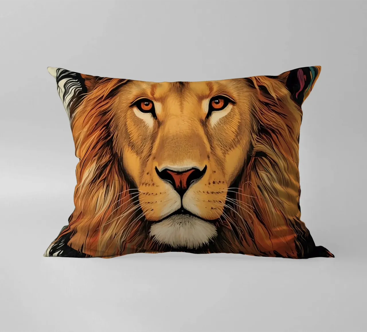 Testa di leone con piume cuscino da DesignDoodle