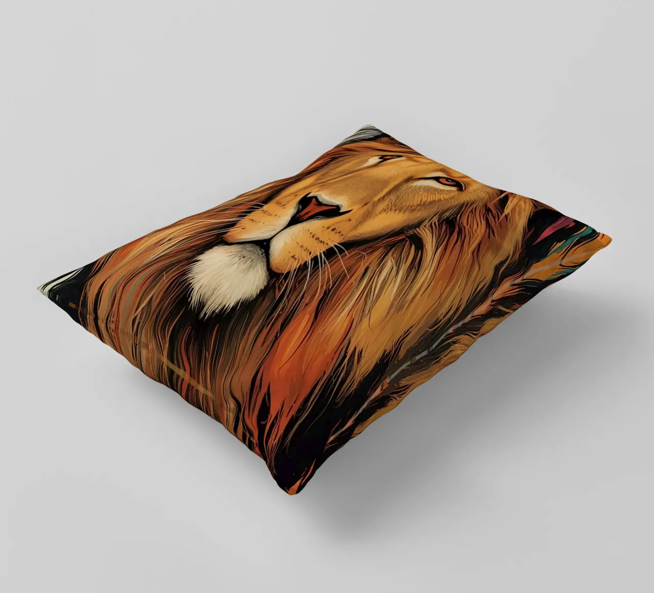 Testa di leone con piume cuscino da DesignDoodle