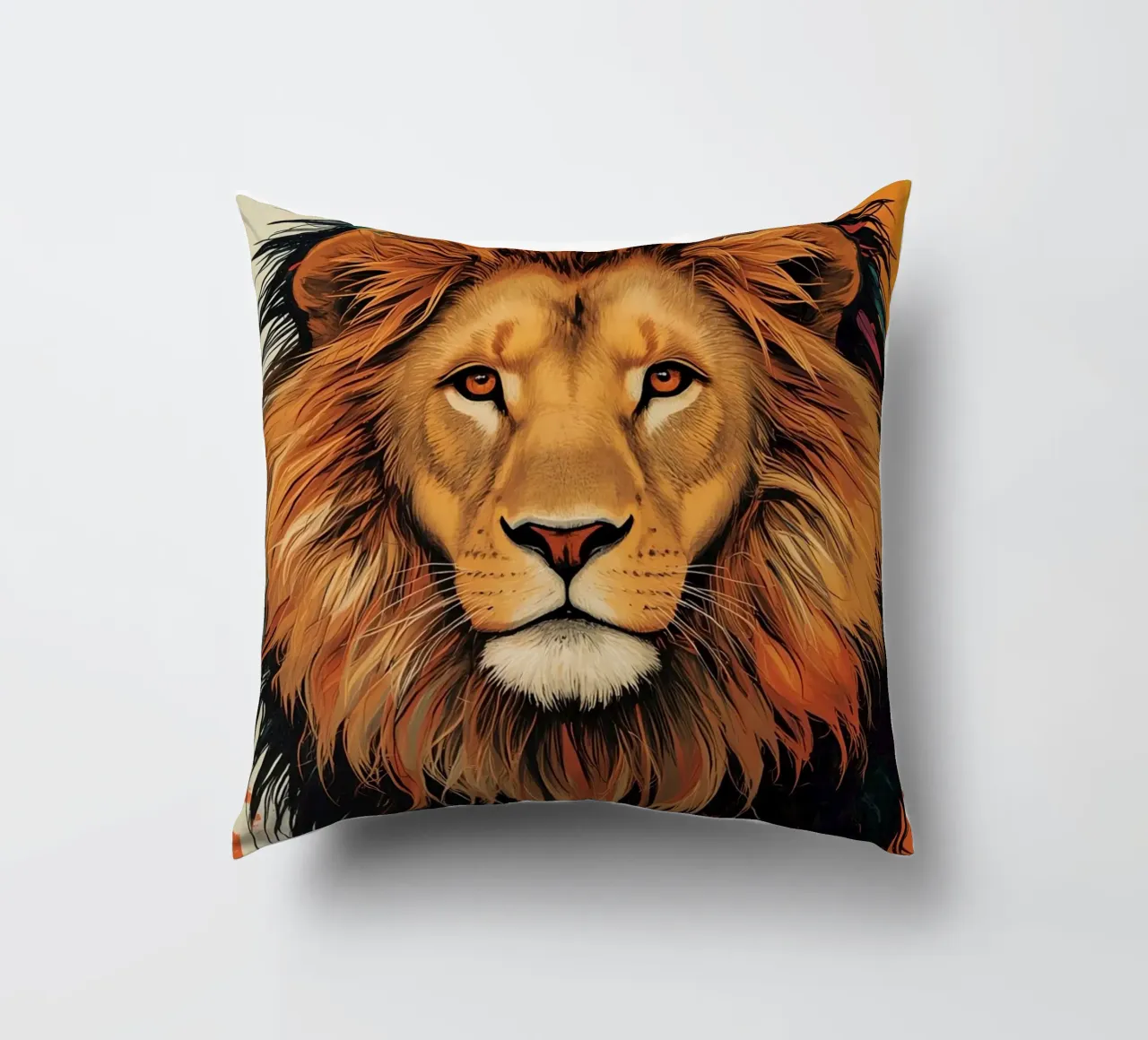 Testa di leone con piume cuscino da DesignDoodle
